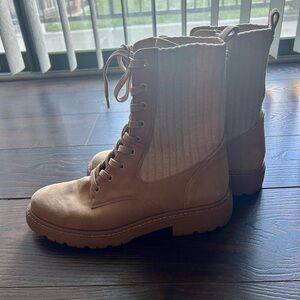 Sam Edelman Beige Lace-Up Combat Boots